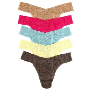 Hanky Panky Signature Lace 5 Pack Original Rise Thong - Pink/Blue/Brown