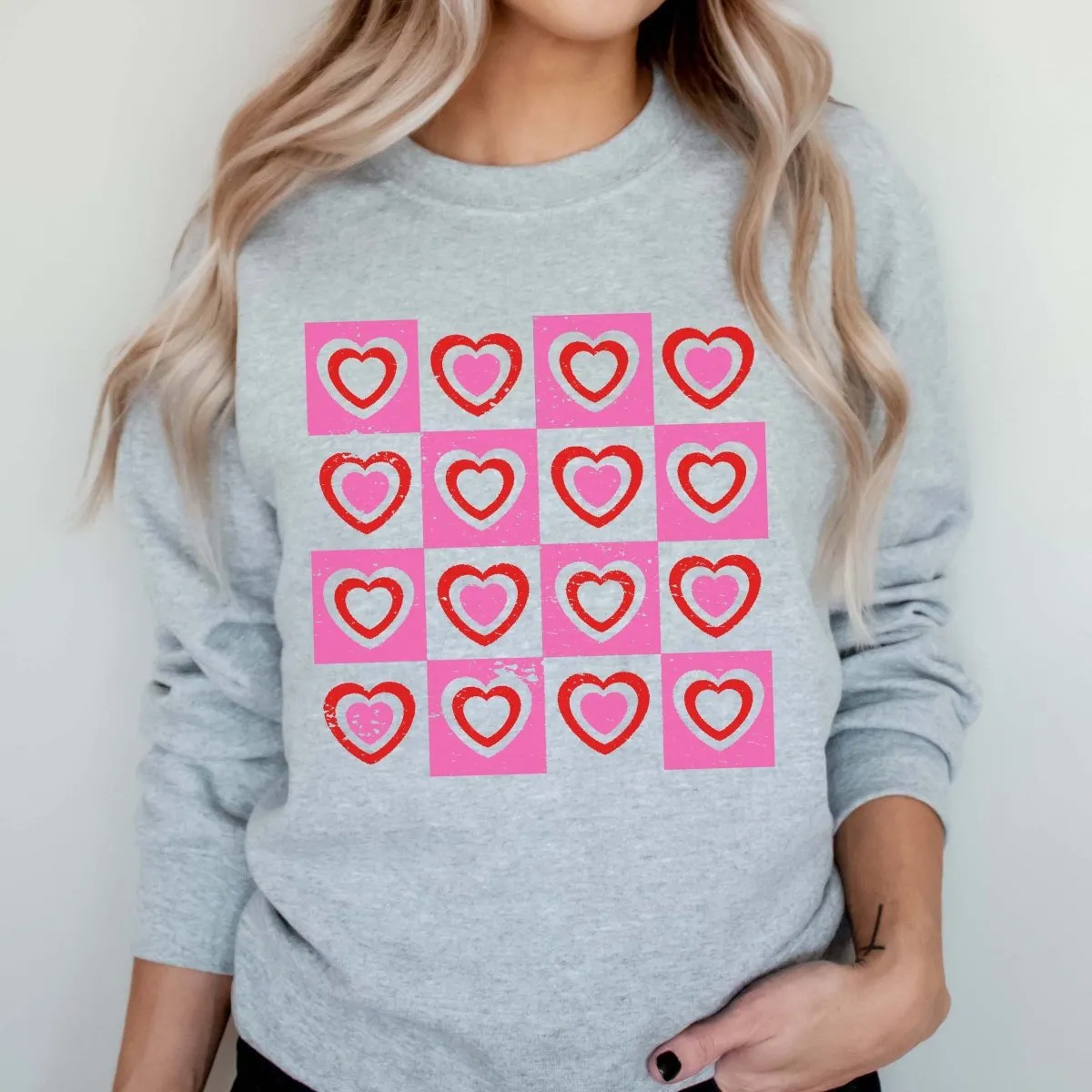 Hearts With Checkerboard Wholesale Crew Sweatshirt