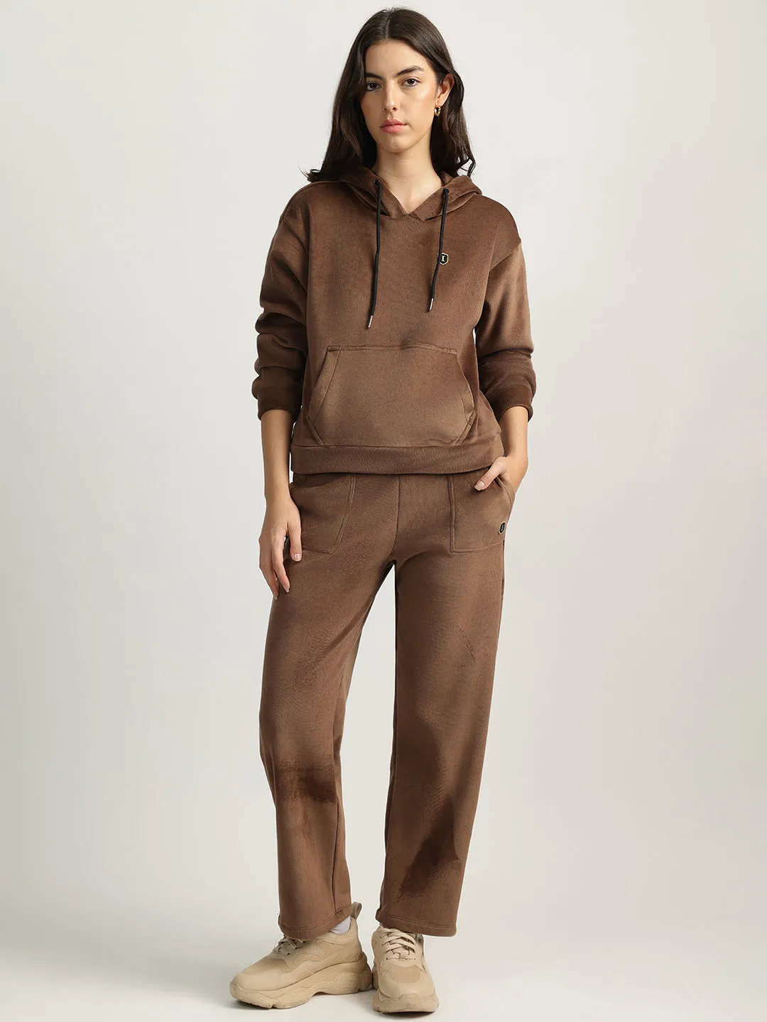 Iconic Women Brown Solid High-Rise Regular Fit Sweatpant