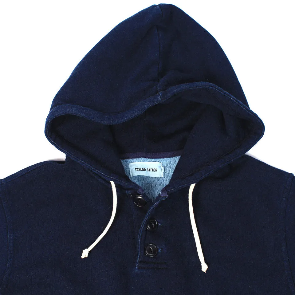 Indigo 3 Button Hooded Sweatshirt