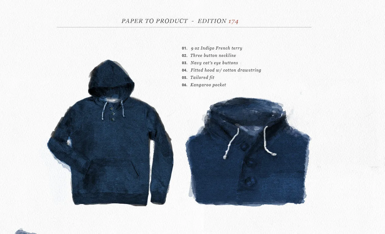 Indigo 3 Button Hooded Sweatshirt