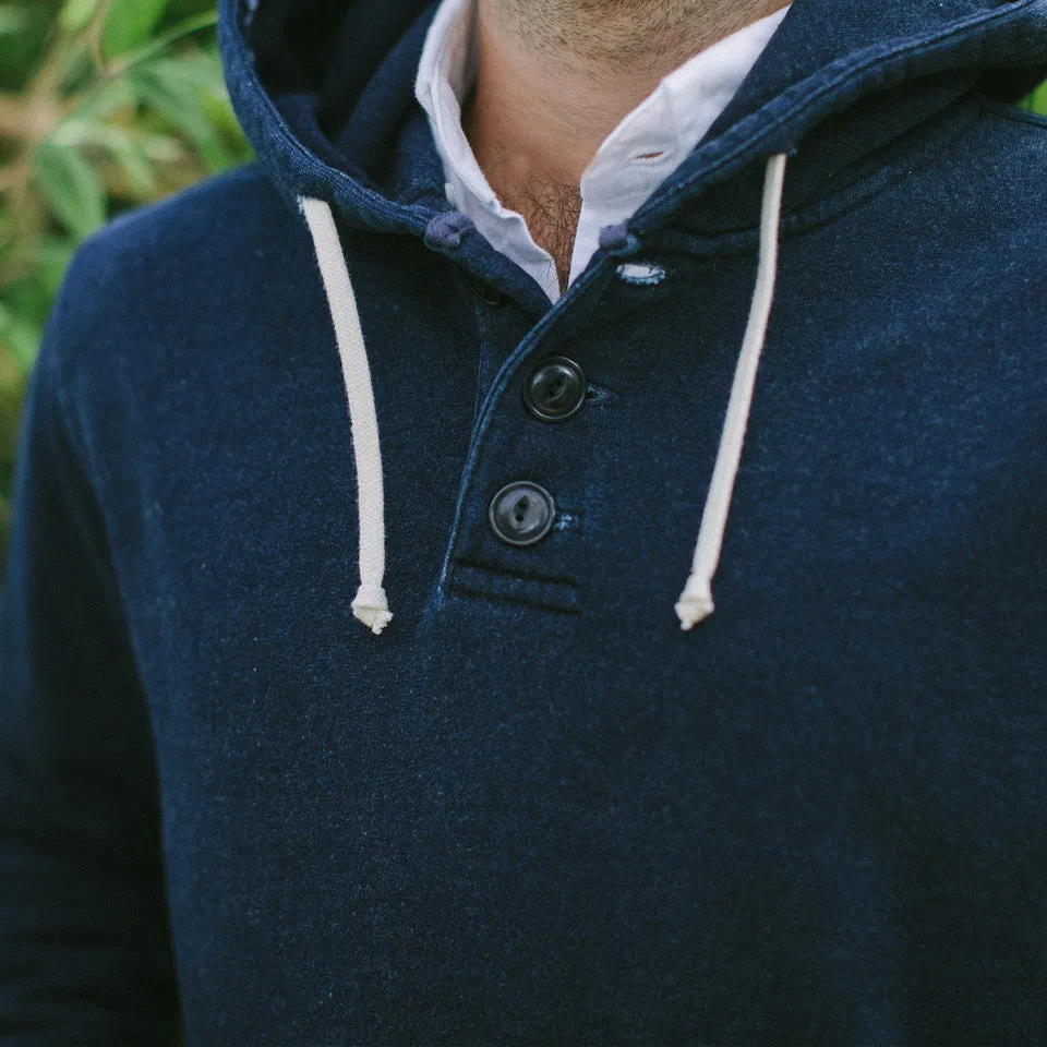 Indigo 3 Button Hooded Sweatshirt