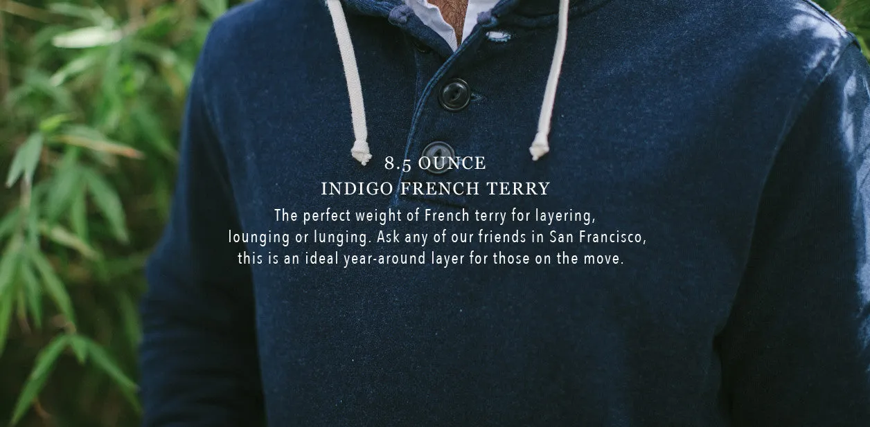 Indigo 3 Button Hooded Sweatshirt