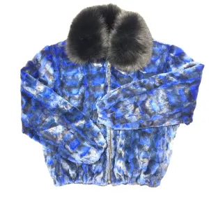 Kashani Women's Blue Diamond Cut Mink Fur Coat