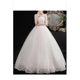 Ketty More Women Off-Shoulder Lace Embroidered Solid Pattern Thin Ball Gown Wedding Dress - KMWDC2805