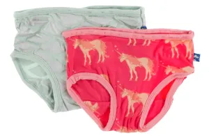 KicKee Pants Iridescent Mermaid Scales & Red Ginger Unicorns Girls Underwear Set