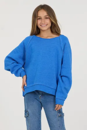 Kids Cobalt Hi-Lo Off The Shoulder Sweatshirt