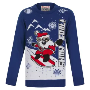 Kids Snow Cool Christmas Jumper Snowboarding Santa Festive Sweater