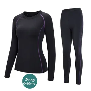 Ladies Thermal Underwear Outdoor Sports Hiking Thermal Top Thermal Bottom Base Layer Set