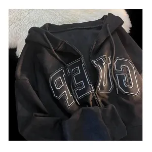 Letter Spell Color Casual Female Sweatshirts Winter Loose Zip-up O-neck Simple Women's Hoodies Fashion Streetwear Hoodie