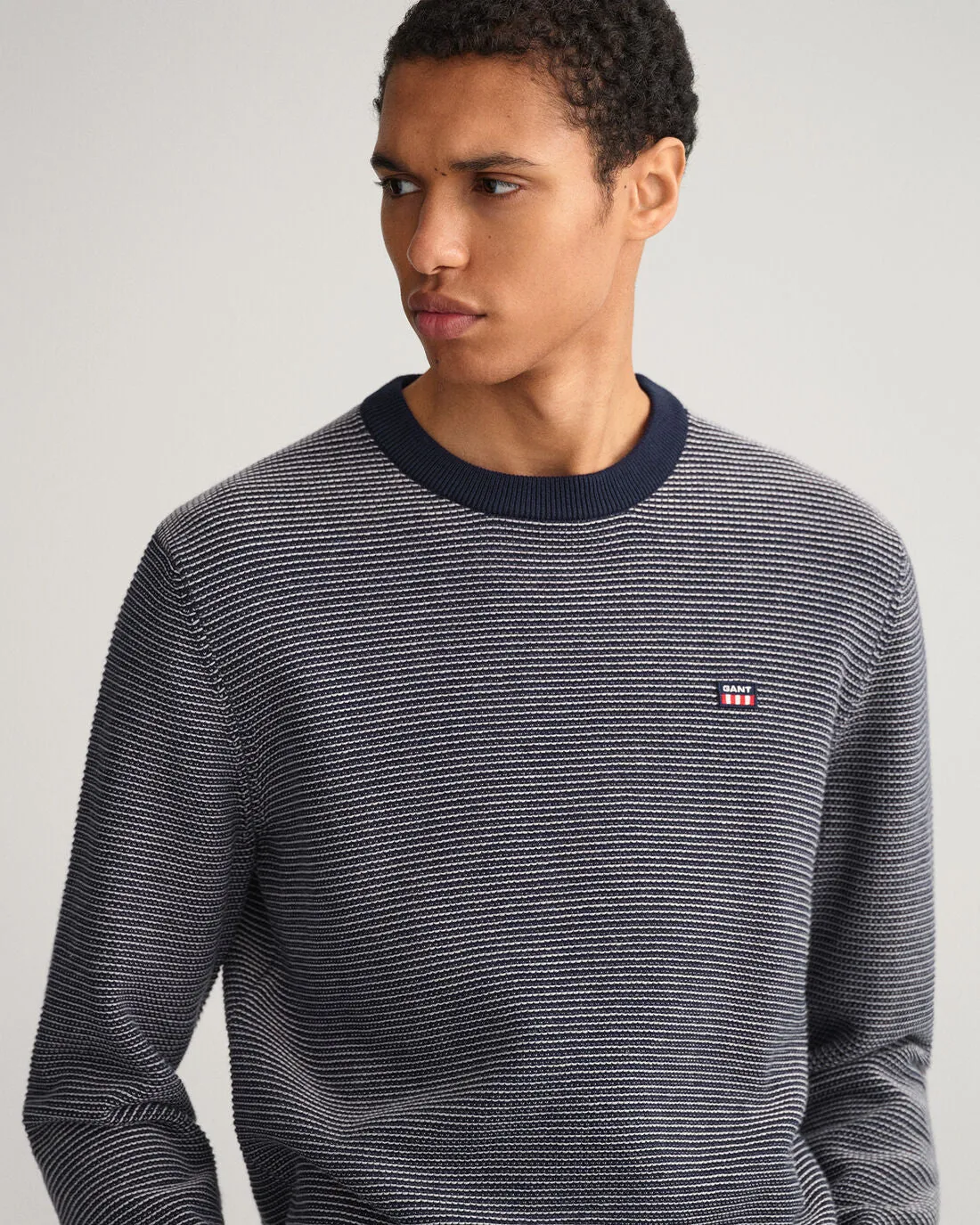 Light Texture Crew Neck Sweater - Evening Blue