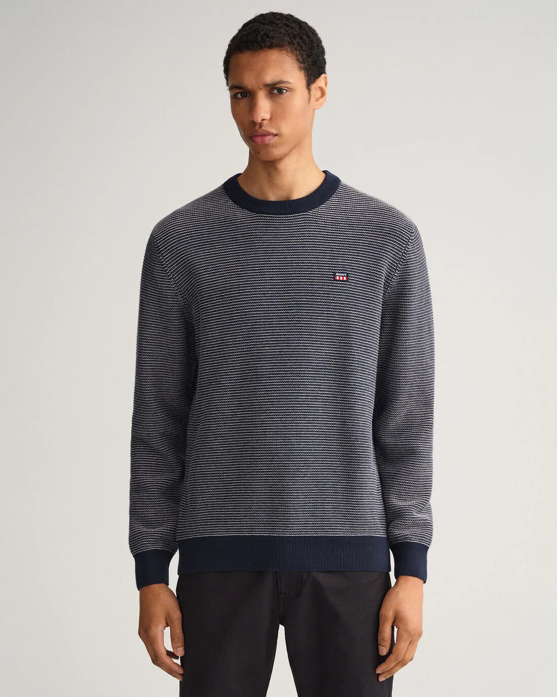 Light Texture Crew Neck Sweater - Evening Blue