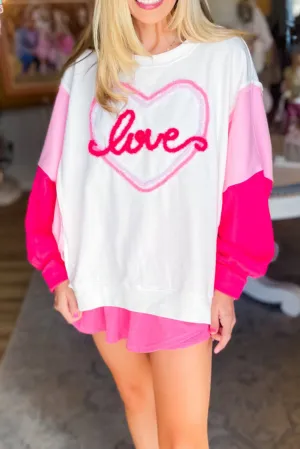 Love Heart Colorblock Sleeve Sweatshirt