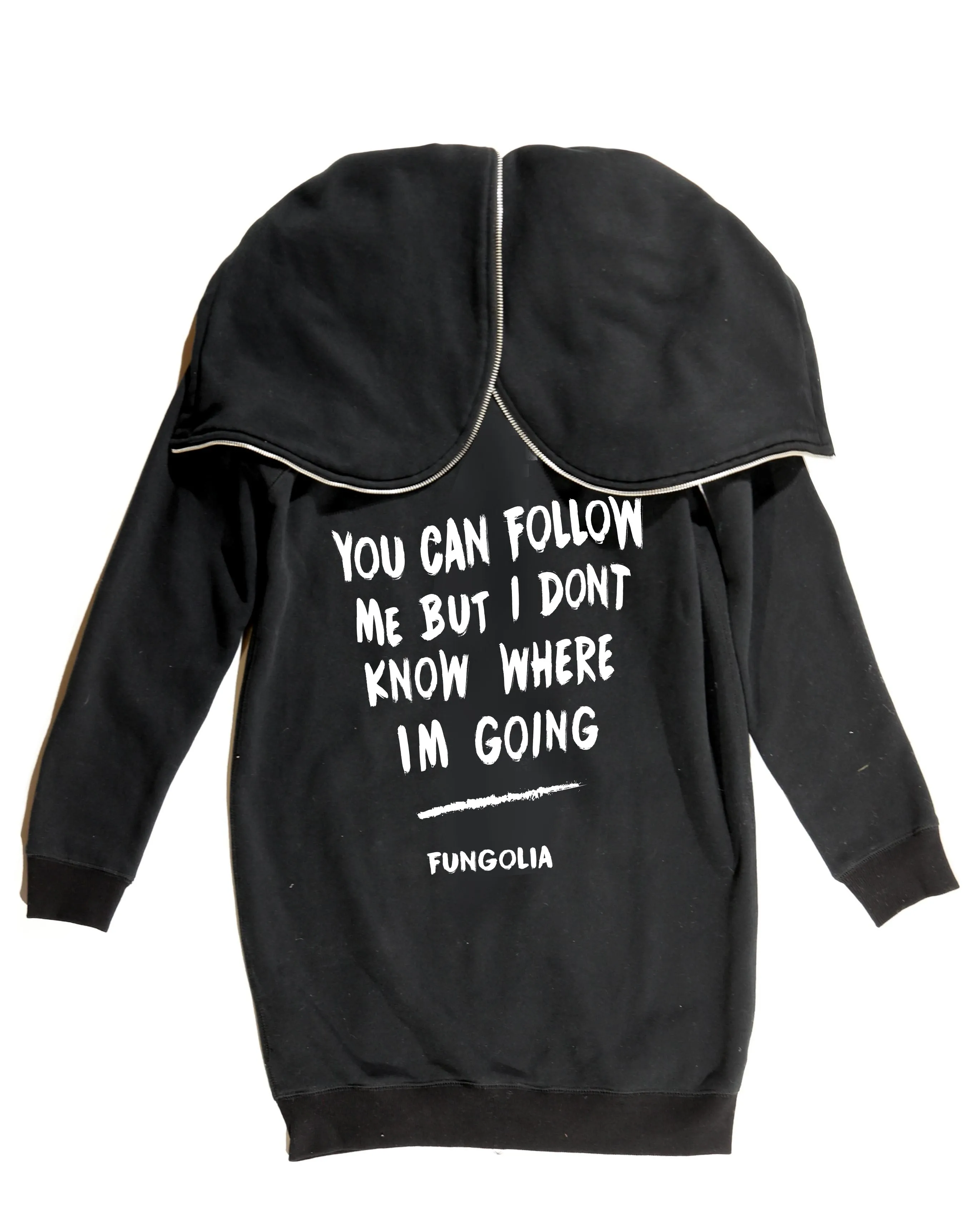 <A 001a71> Fungolia Fleece Long hoodie - Follow Me (black)