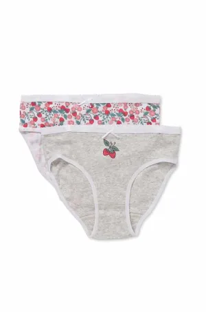 Marquise Girls Strawberry Fields 2 Pack Underwear - Grey/Print