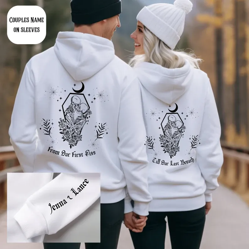 Matching Couple Hoodies - "From Our First Kiss" Custom Embroidered Couples Matching Hoodies