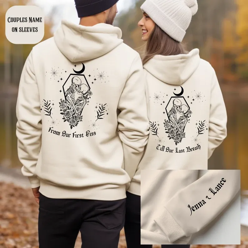 Matching Couple Hoodies - "From Our First Kiss" Custom Embroidered Couples Matching Hoodies