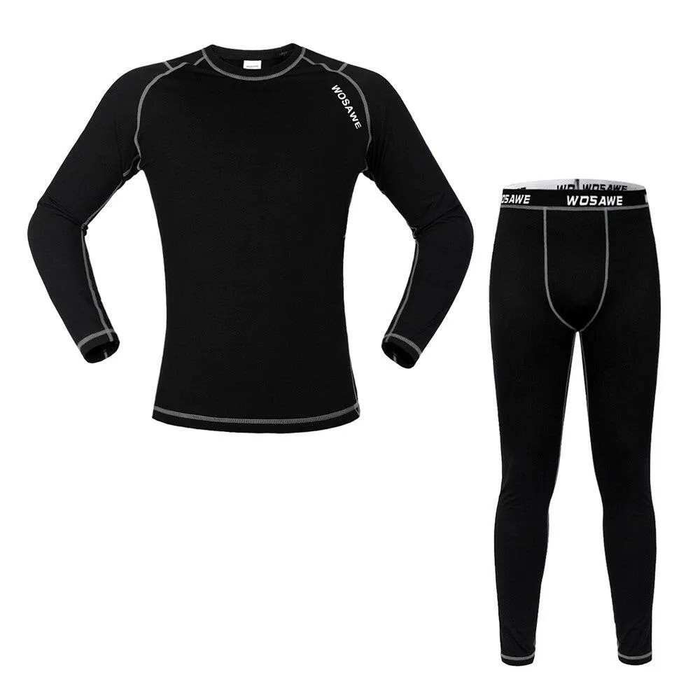 Men Long Sleeve Thermal Fleece Lined Compression Underwear Set Bicycle Jersey Base Layer Shirt and Pants Leggings for Cycling Running Jogging