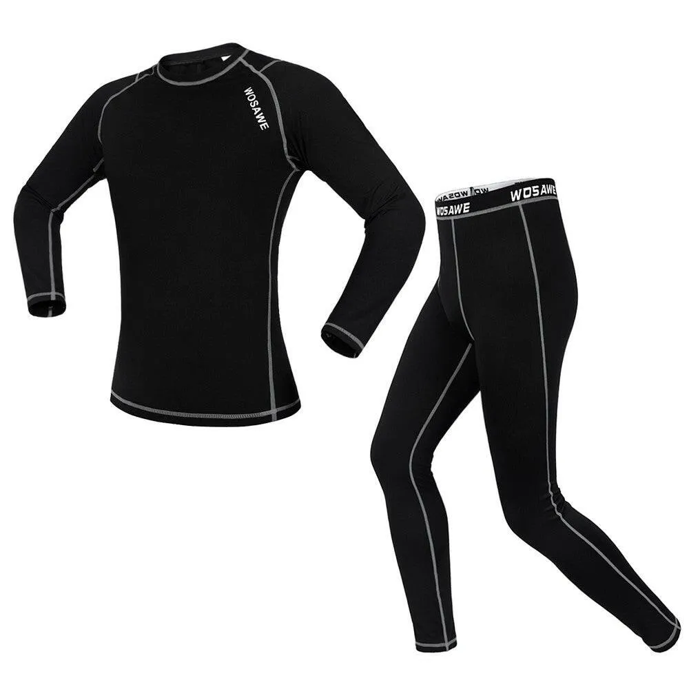 Men Long Sleeve Thermal Fleece Lined Compression Underwear Set Bicycle Jersey Base Layer Shirt and Pants Leggings for Cycling Running Jogging