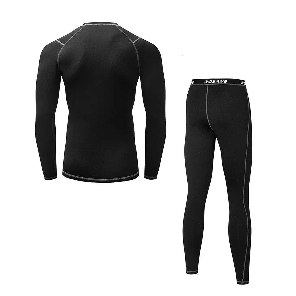 Men Long Sleeve Thermal Fleece Lined Compression Underwear Set Bicycle Jersey Base Layer Shirt and Pants Leggings for Cycling Running Jogging