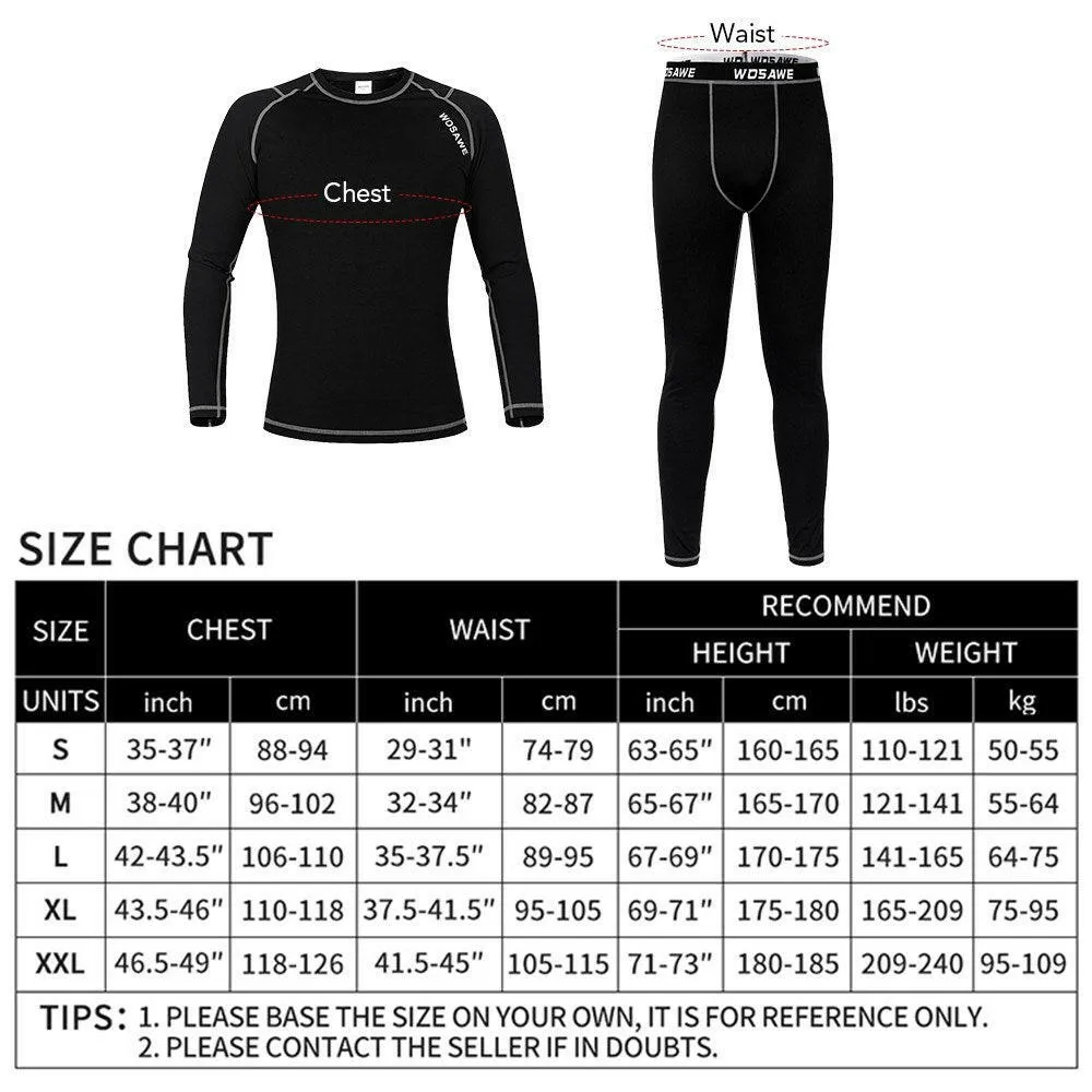 Men Long Sleeve Thermal Fleece Lined Compression Underwear Set Bicycle Jersey Base Layer Shirt and Pants Leggings for Cycling Running Jogging