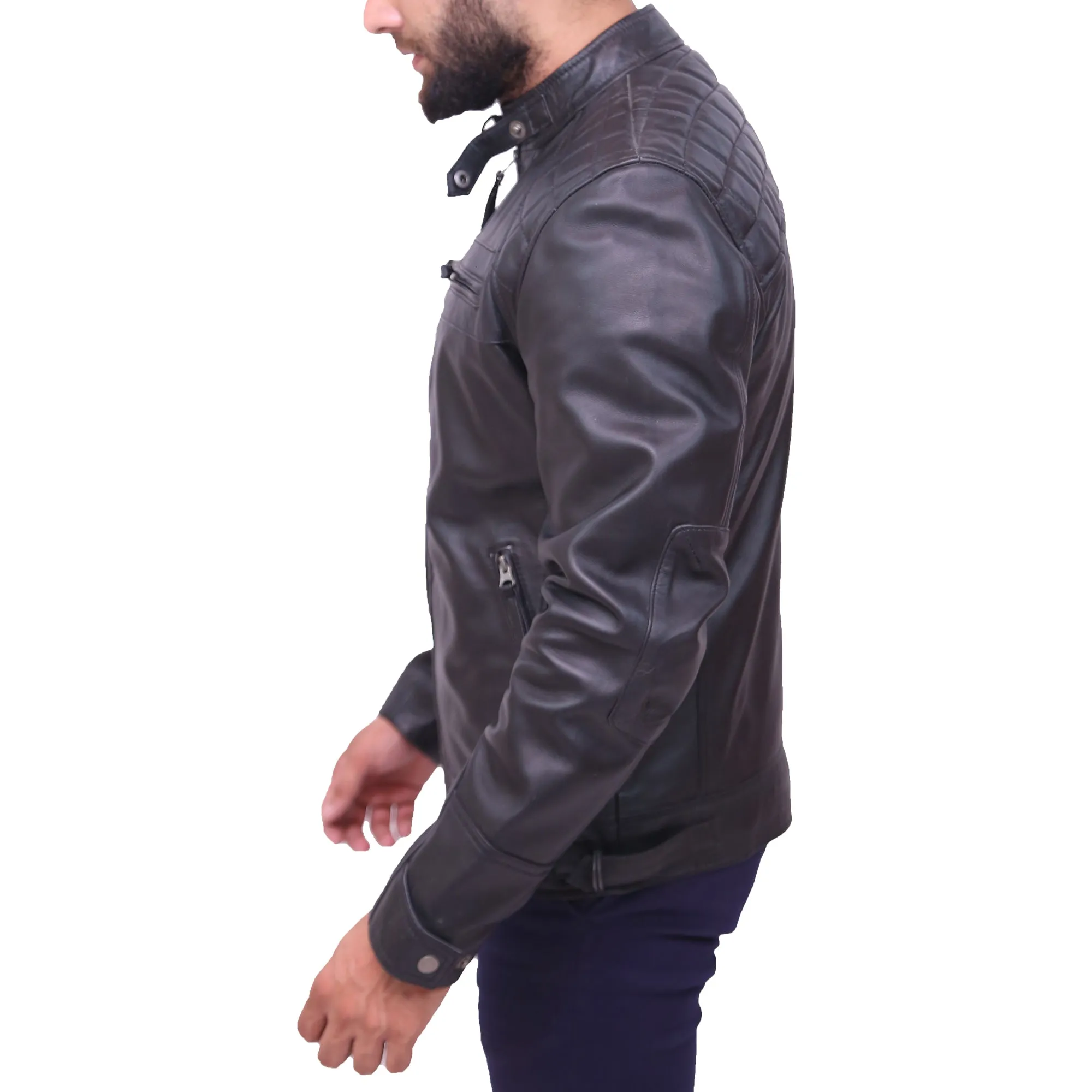 Men's Black Sheepskin Quilted Leather Jacket