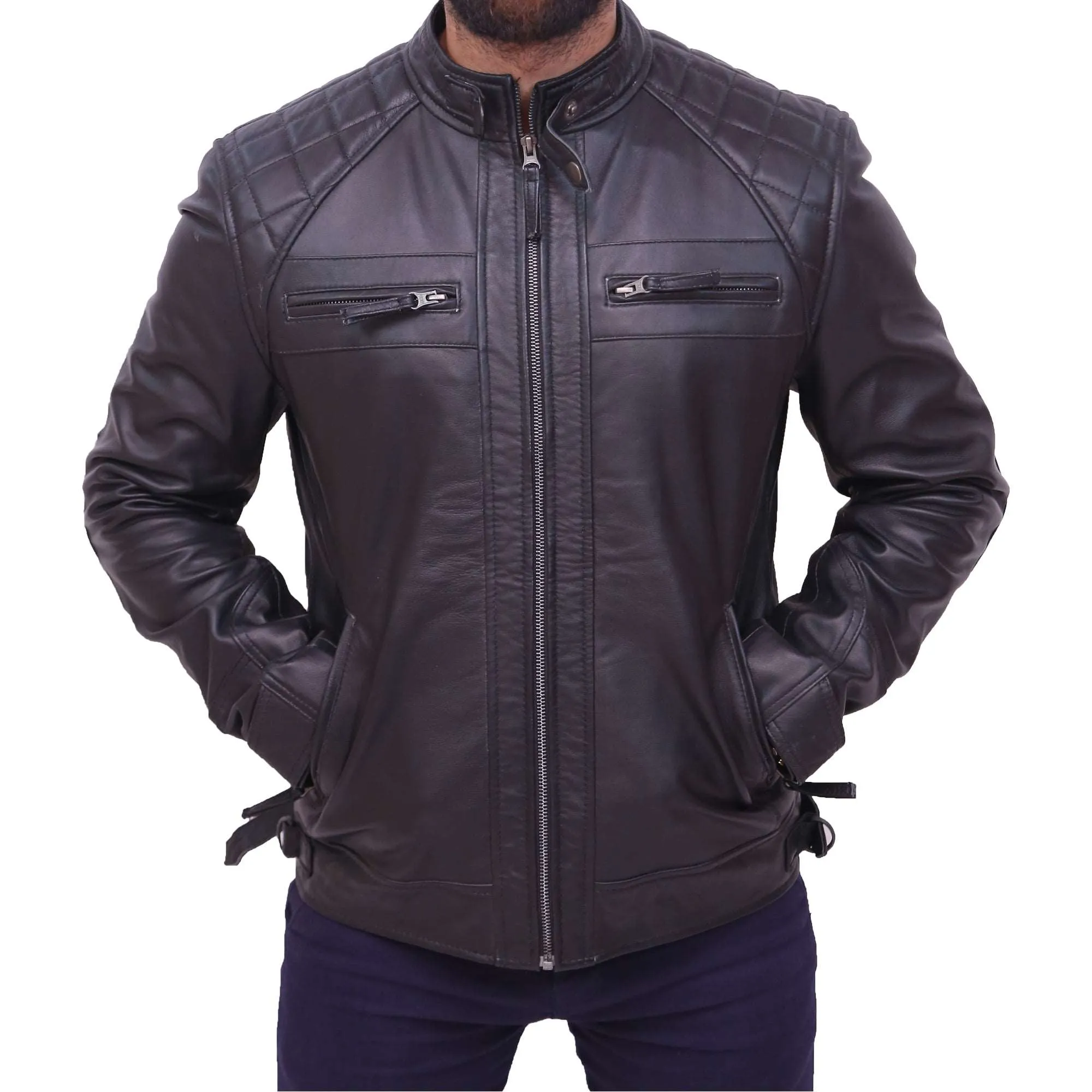 Men's Black Sheepskin Quilted Leather Jacket