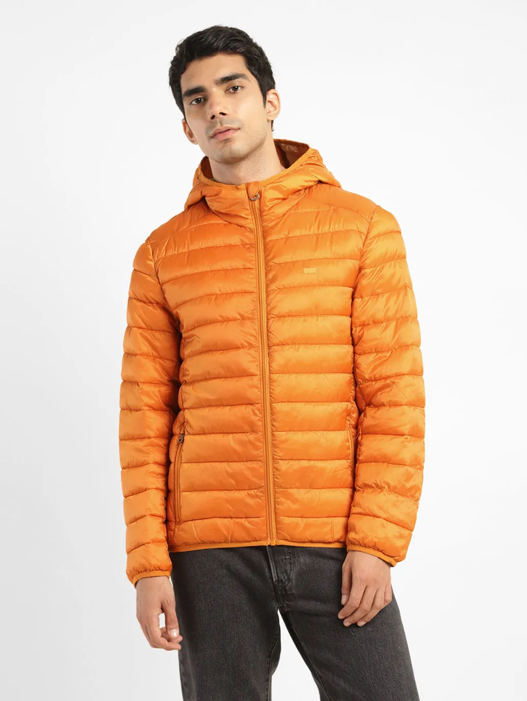 Men's Solid Orange Quilted Jacket