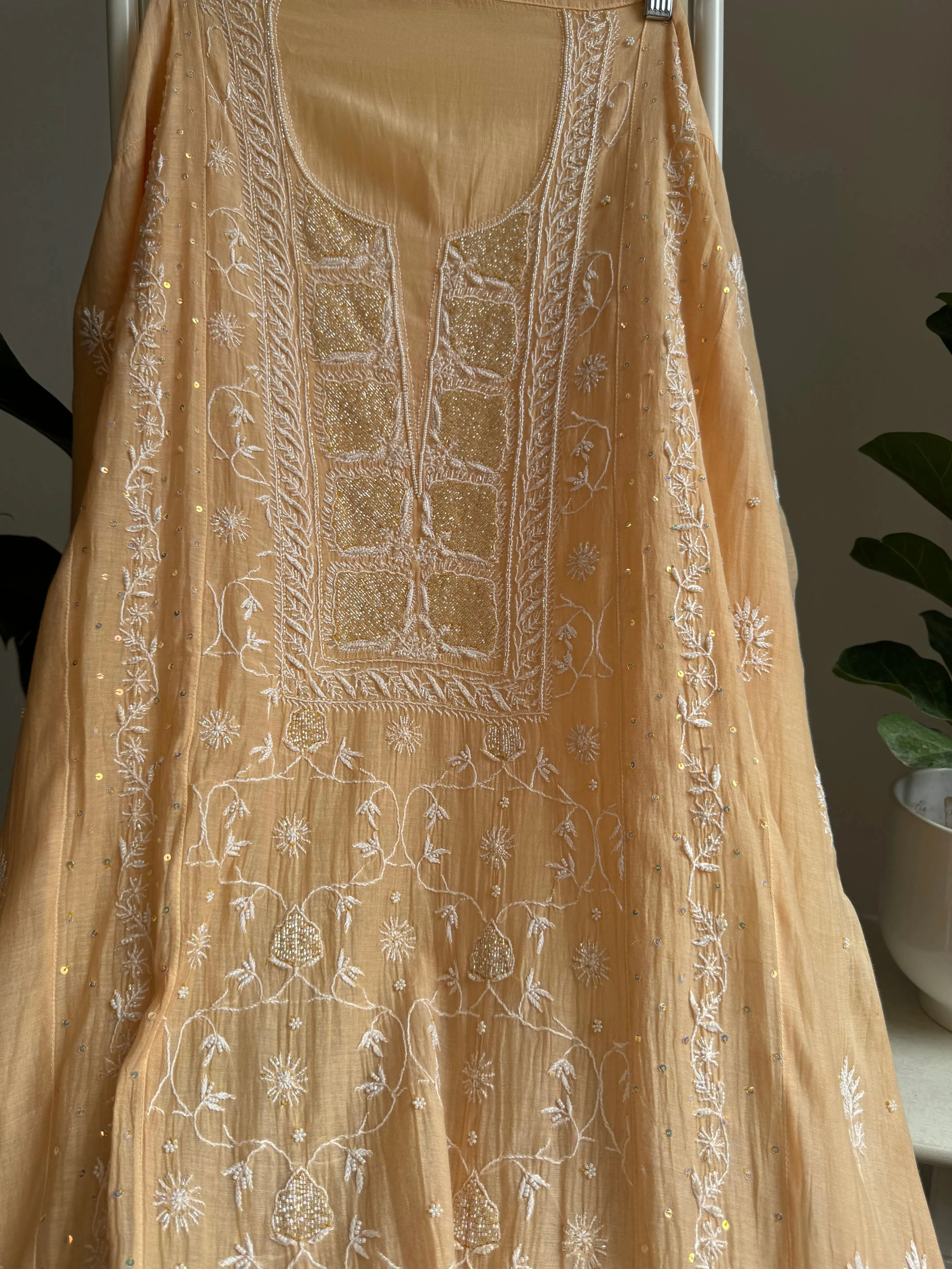 Mul Chanderi Straight Tunic - Light Coffee Brown