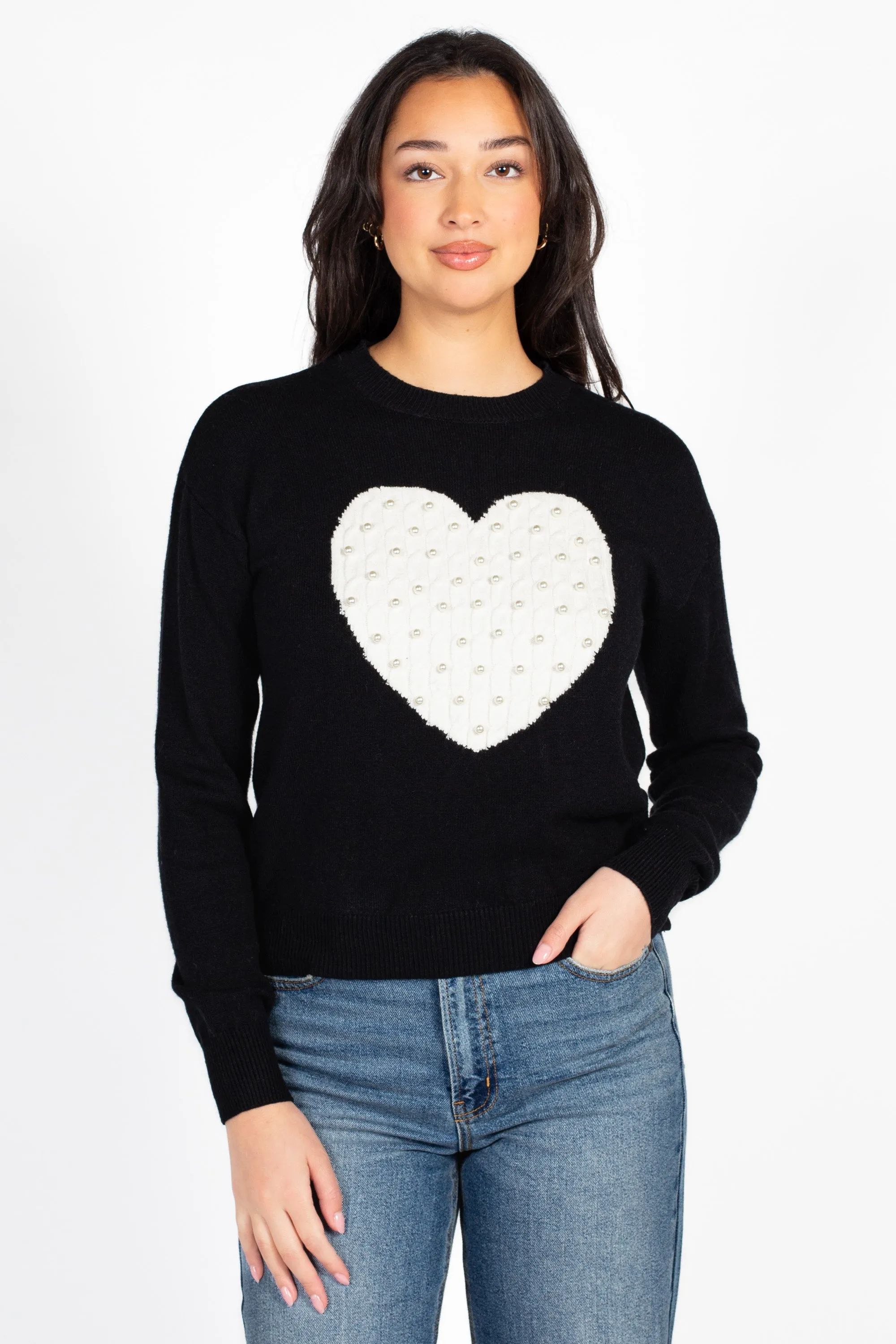 Natalie Pearl Heart Embellished Sweater