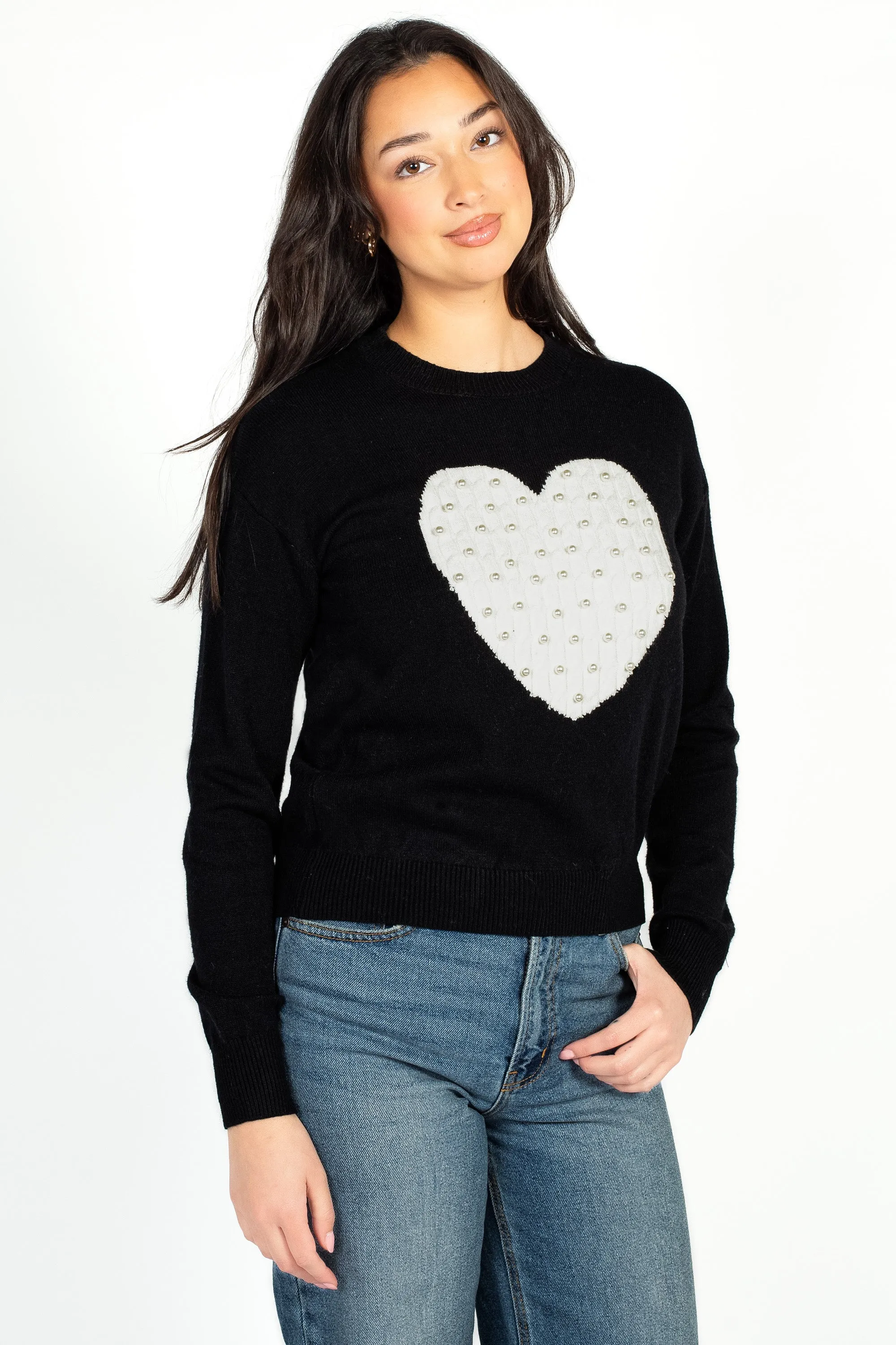 Natalie Pearl Heart Embellished Sweater