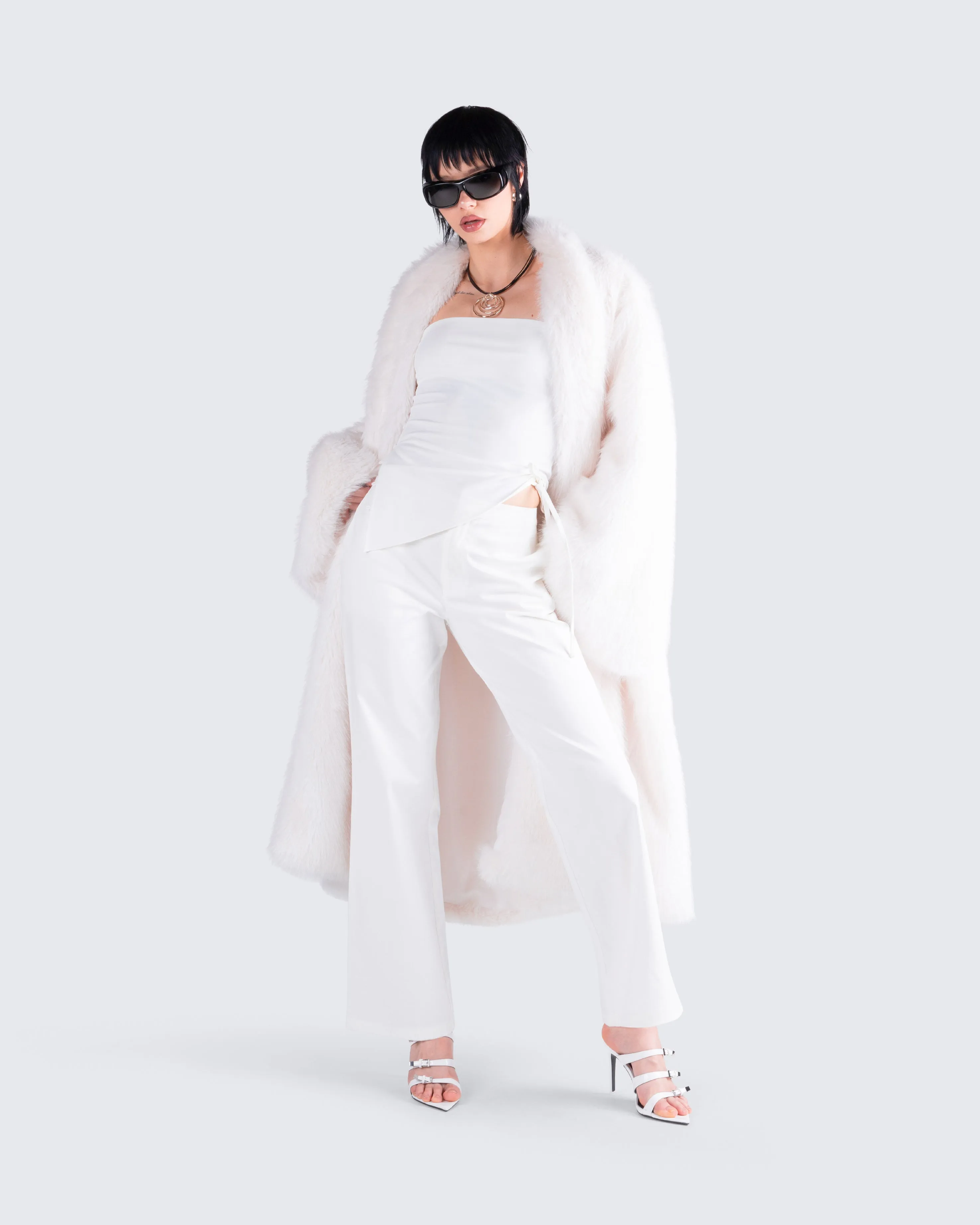 Noel Ivory Midi Vegan Fur Coat