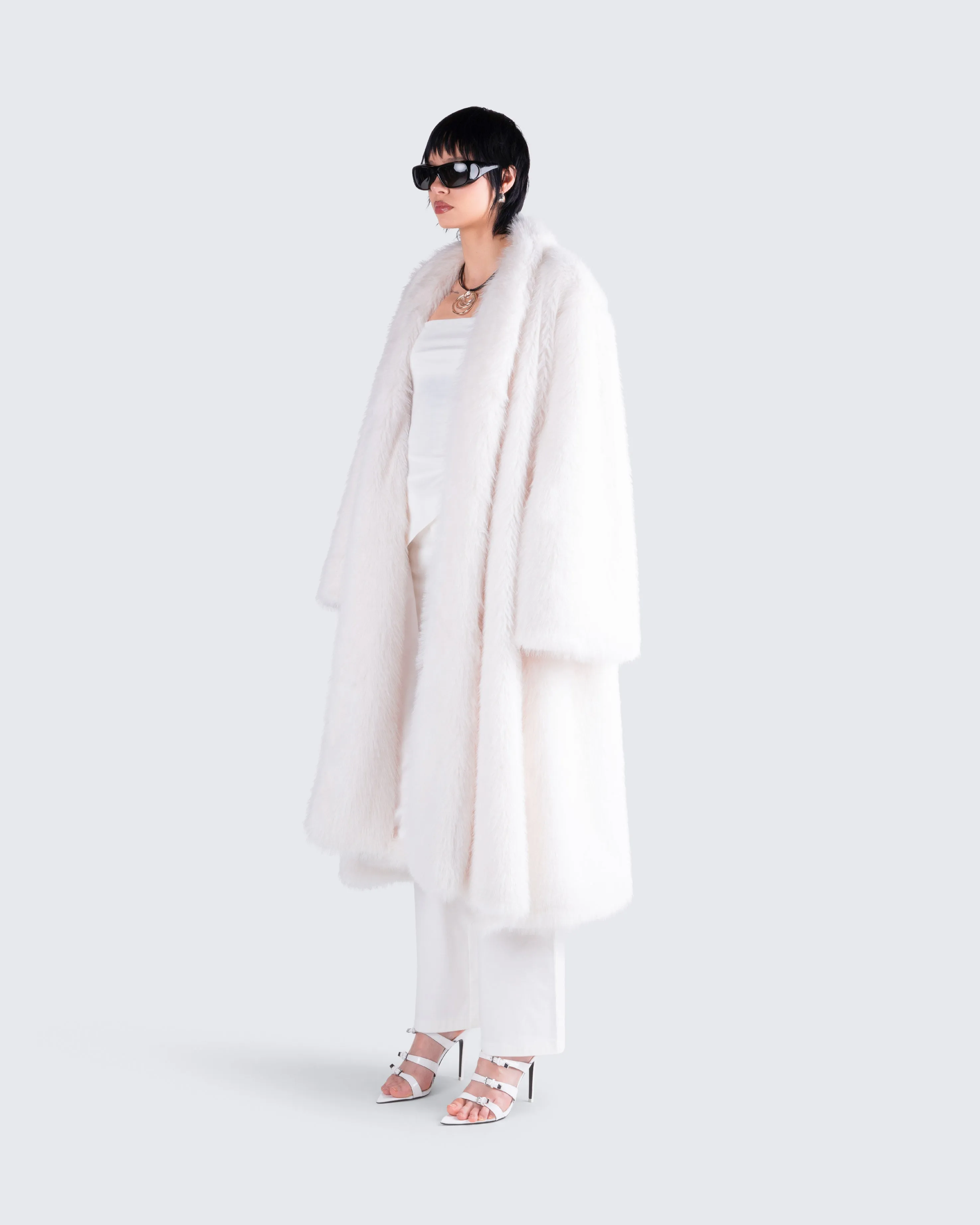 Noel Ivory Midi Vegan Fur Coat