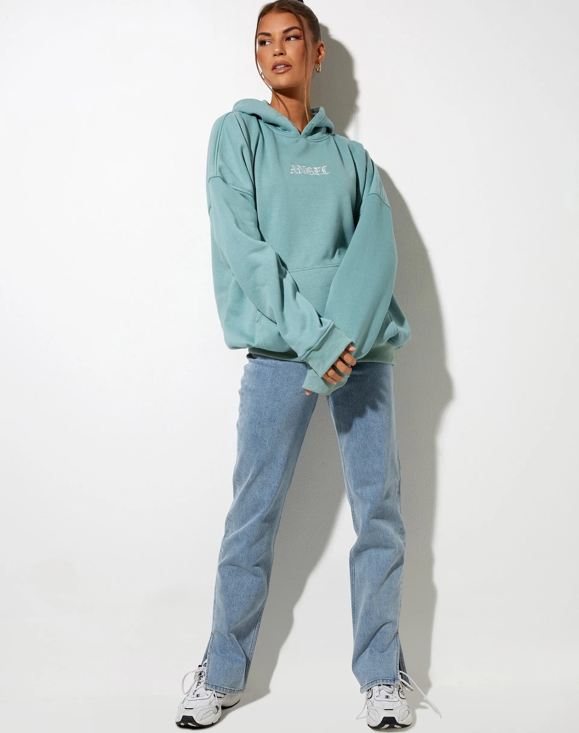 Oversize Hoodie in Seafoam 'Angel' Embro