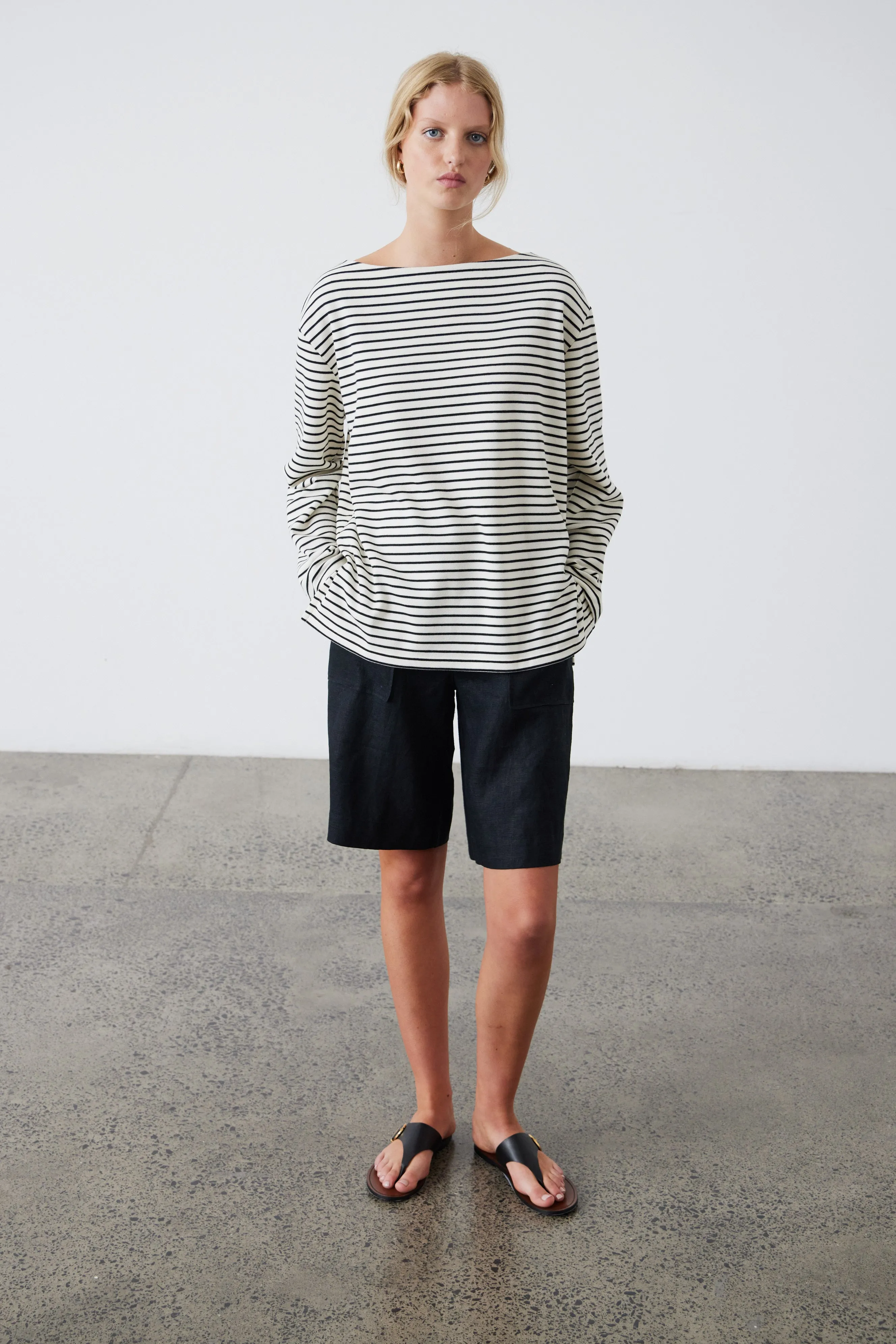 Pablo Boat Neck Sweatshirt - Ecru/Black Stripe