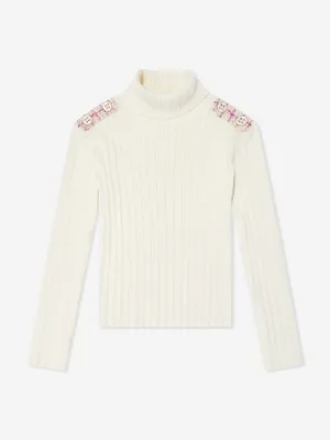 Patachou Girls Ribbed Jumper in White