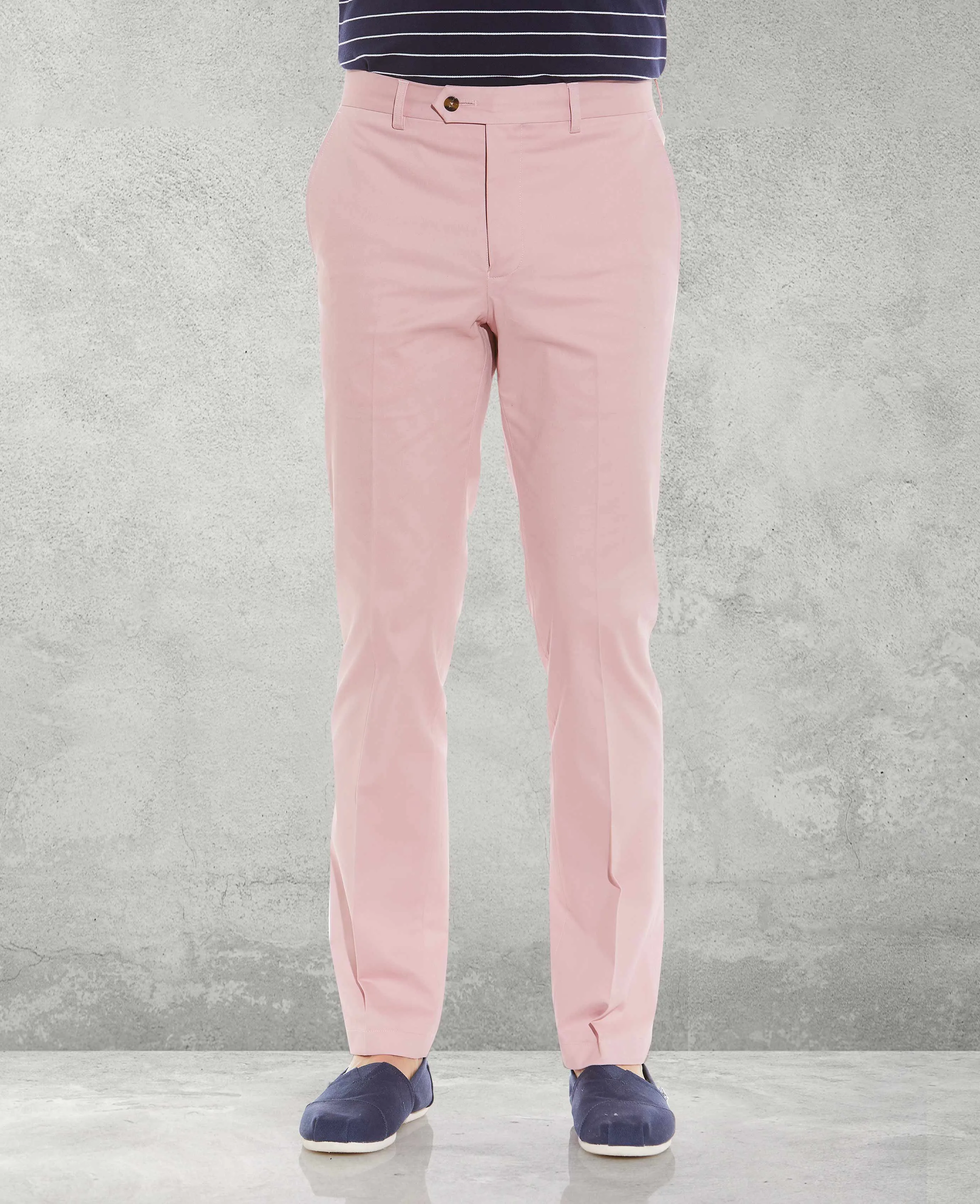 Pink Flat Front Slim Fit Chinos