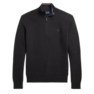 Polo Ralph Lauren Mesh-Knit Cotton Quarter-Zip Jumper Dark Granite Heather