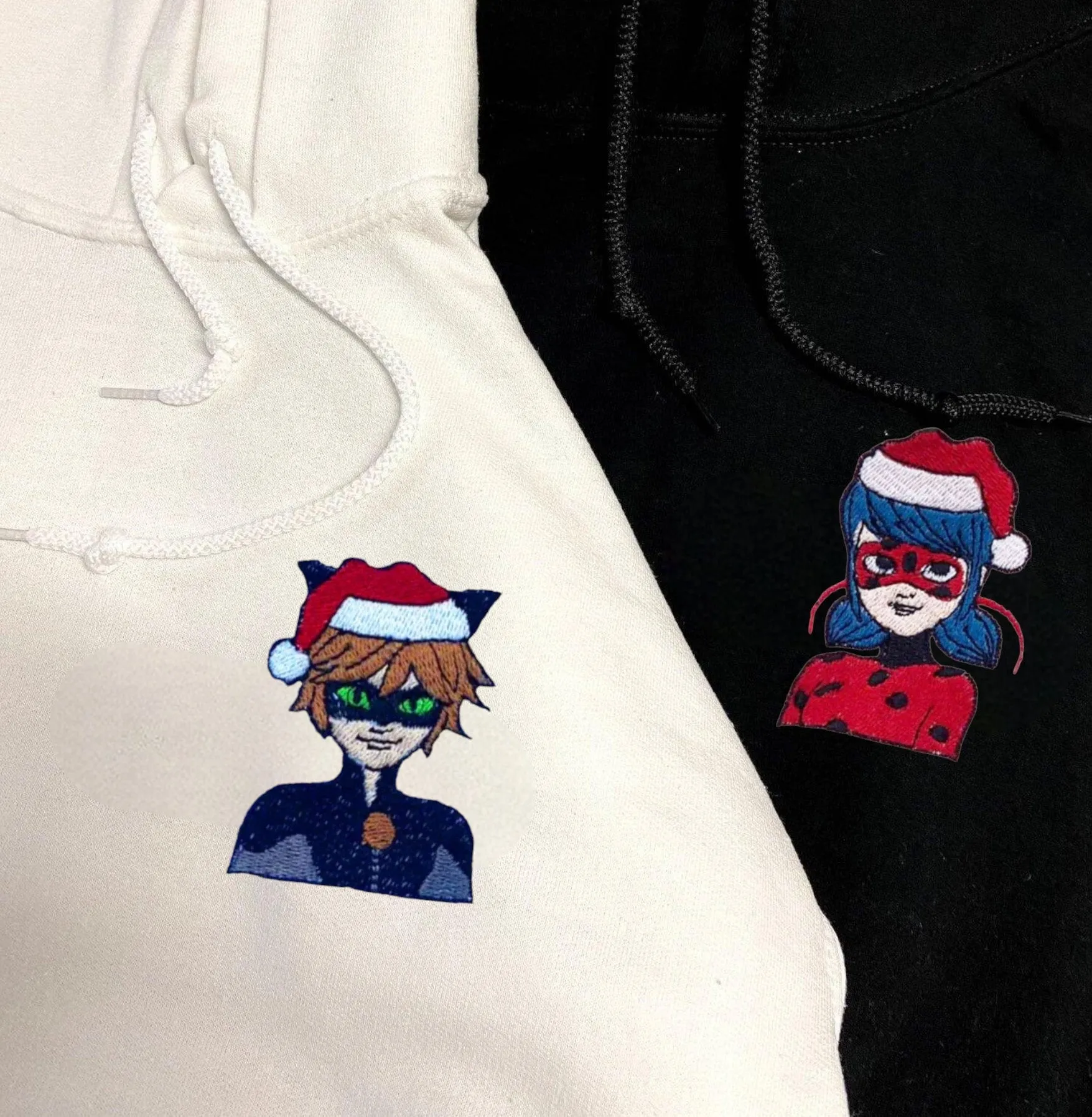 "Christmas Ladybug Couple" Matching Couple Hoodies - Custom Embroidered Sweatshirts For Couples