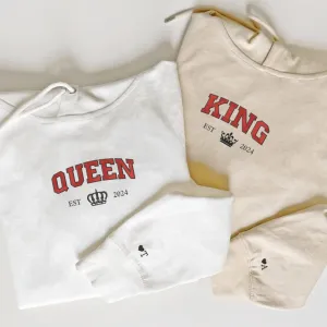 "Queen and King" Matching Hoodies - Custom Embroidered Matching Couple Hoodies