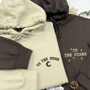 "To The Moon & Stars" Matching Couple Hoodies - Custom Embroidered Sweatshirts For Couples