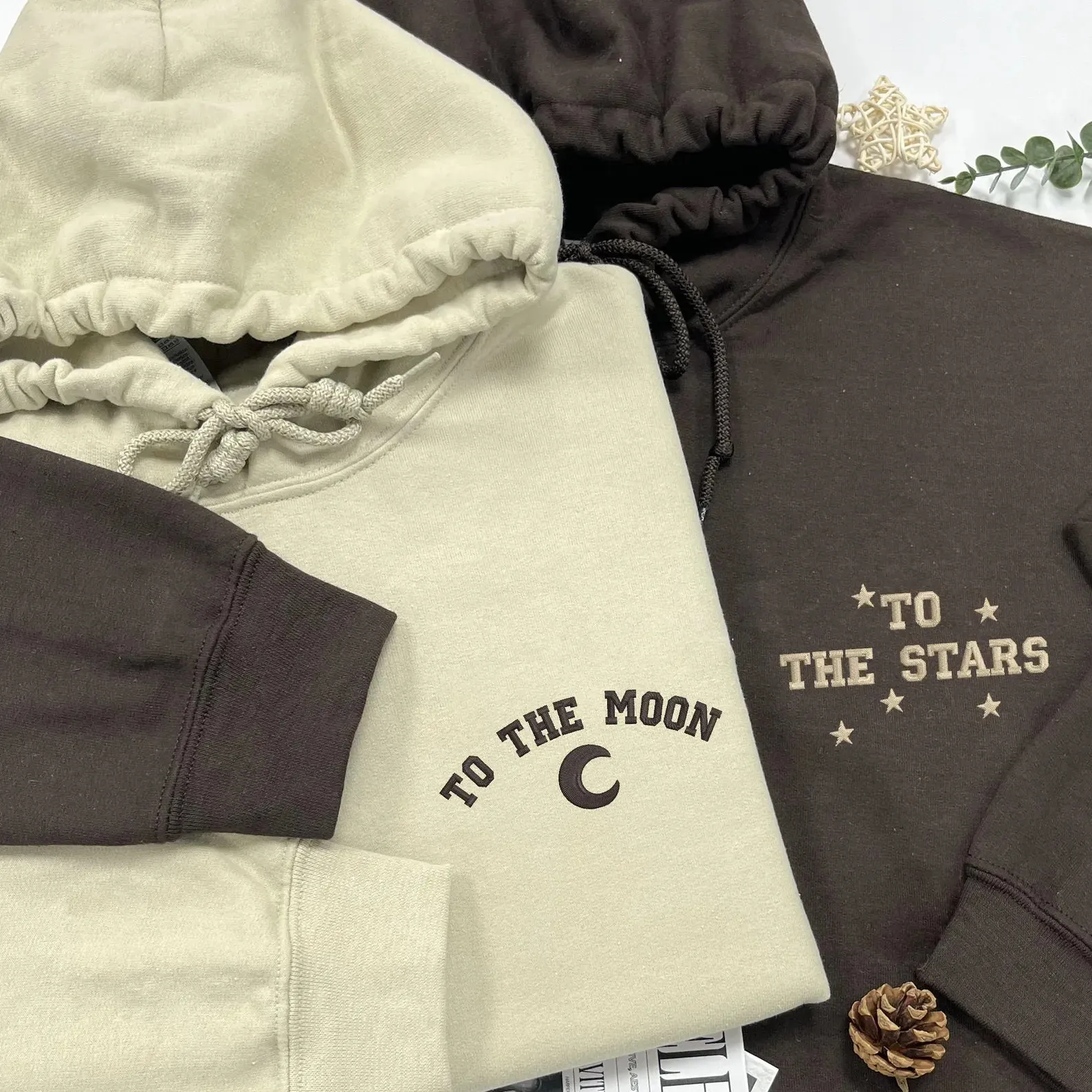 "To The Moon & Stars" Matching Couple Hoodies - Custom Embroidered Sweatshirts For Couples