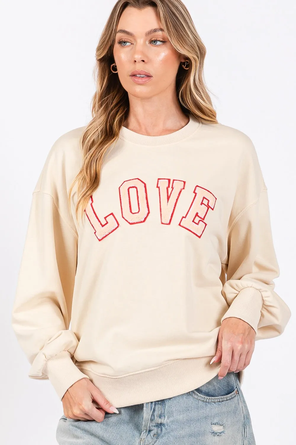 SAGE   FIG LOVE Path Applique Drop Shoulder Sweatshirt