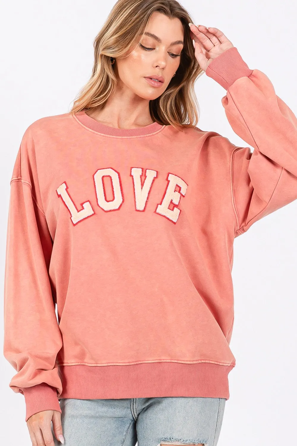 SAGE   FIG LOVE Path Applique Drop Shoulder Sweatshirt