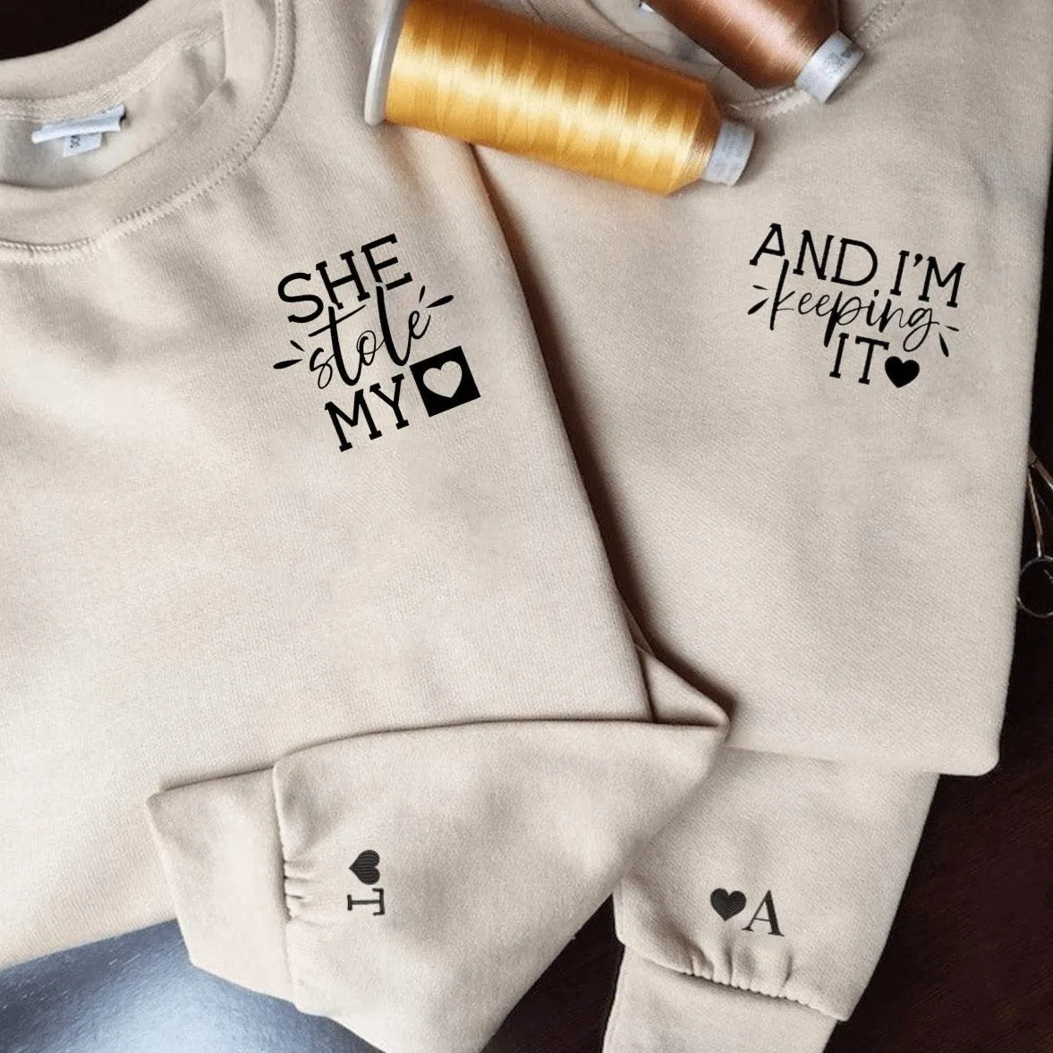 “She Stole My Heart And I'm Keeping It” Matching Couple Hoodies - Personalized Matching Sweatshirts For Couples