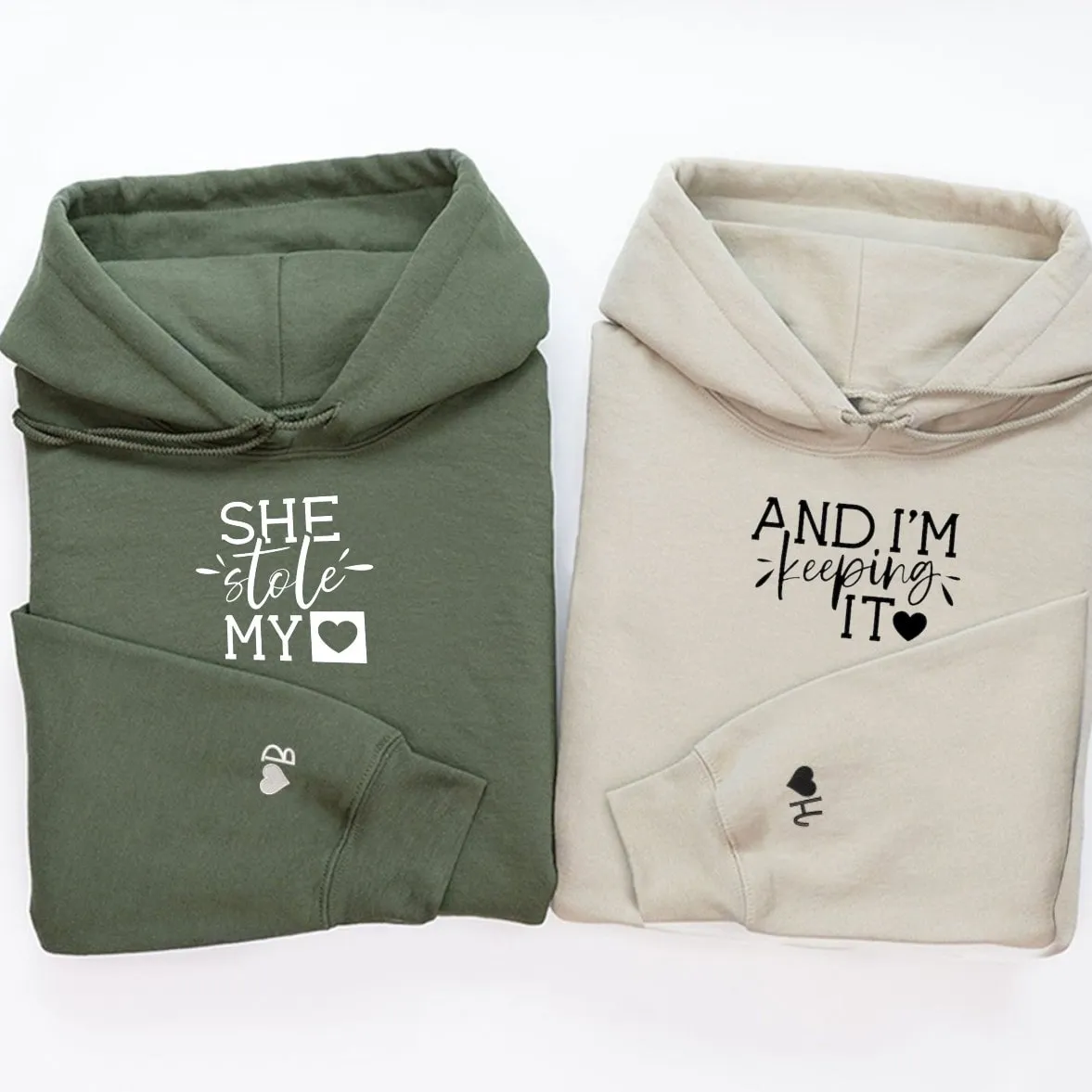 “She Stole My Heart And I'm Keeping It” Matching Couple Hoodies - Personalized Matching Sweatshirts For Couples