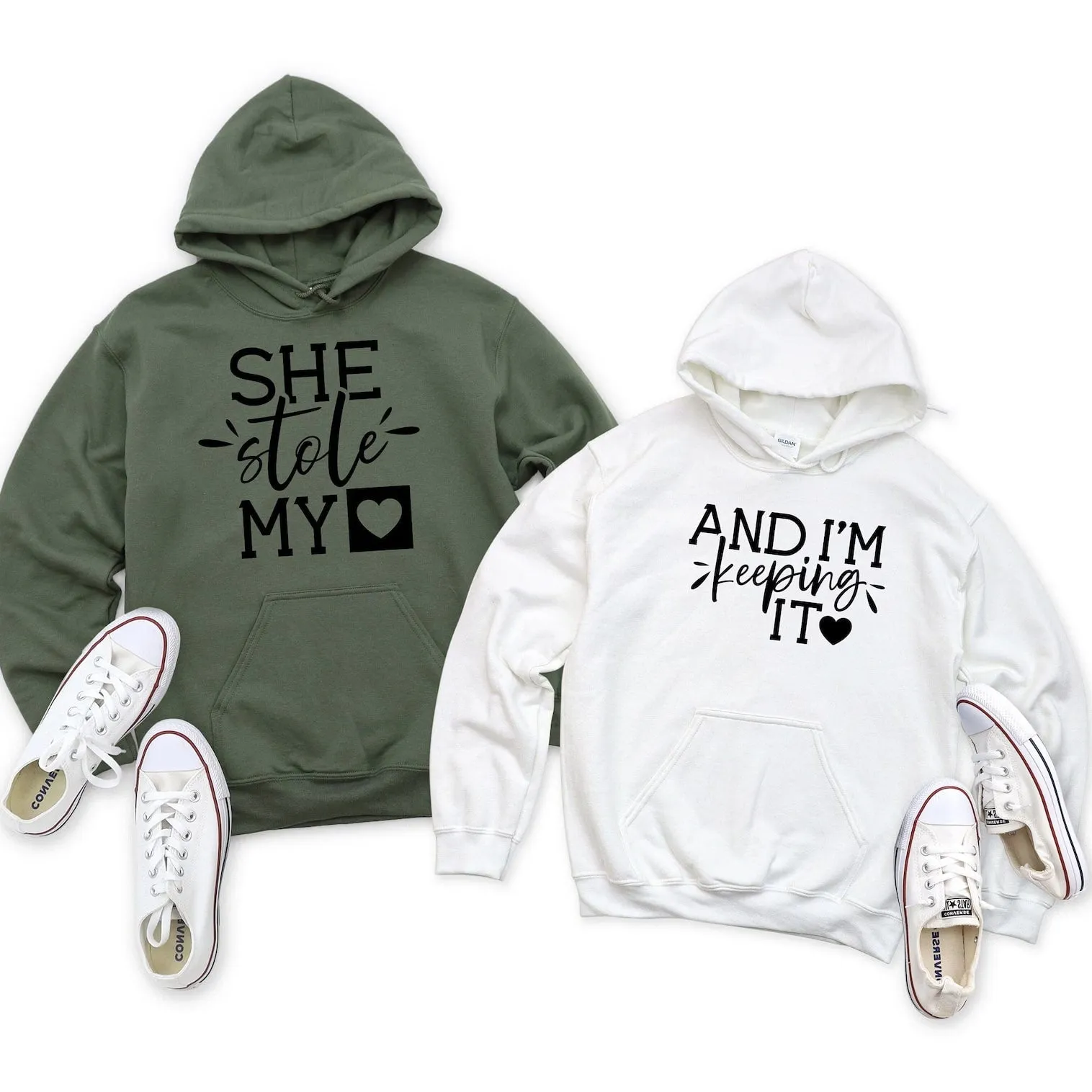 “She Stole My Heart And I'm Keeping It” Matching Couple Hoodies - Personalized Matching Sweatshirts For Couples