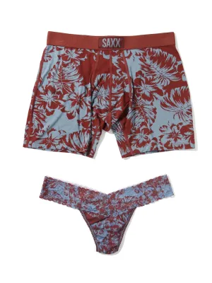 Signature Lace Low Rise Thong And Saxx Super Soft Vibe Boxer Brief Shadow Tropics