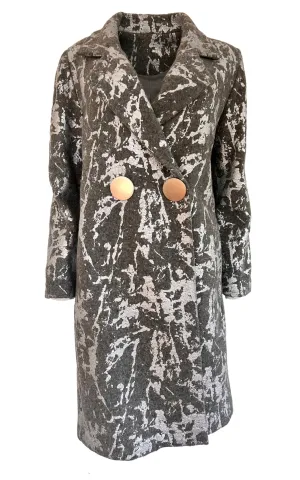 Silver Print Wool Blend Trench Coat