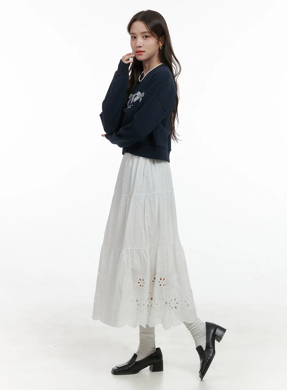 Sleek Banded Cotton Midi Skirt OS416